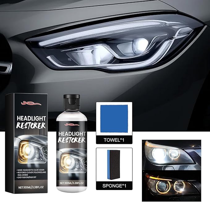 Ultimate Car Headlight Cleaner Restoration Spray Kit -Auto Head Lights Clear Coat Protectant & Haze Remover Compound for Plastic Lens Renewal Scratch Restore Polishing Protec Solutions 3.38oz (1)