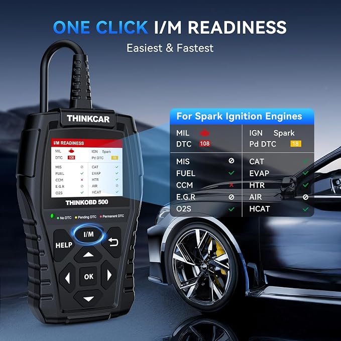 THINKCAR Thinkobd 500 OBD2 Scanner Check Engine Car Code Reader, Full OBD II CAN Diagnostic Scan Tool, Read and Clear Error Codes, Live Data, Vehicle Report, 2.8 Inches Dispaly