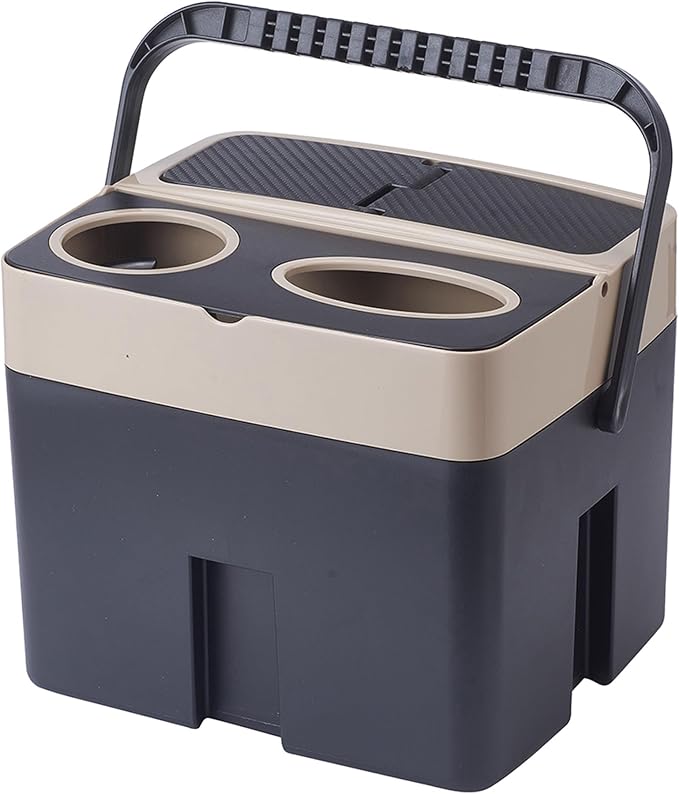 Beige Multi-function Storage Bucket Organizer Car Trash Can Cup Holder Tissue Box Car Interior Organizer