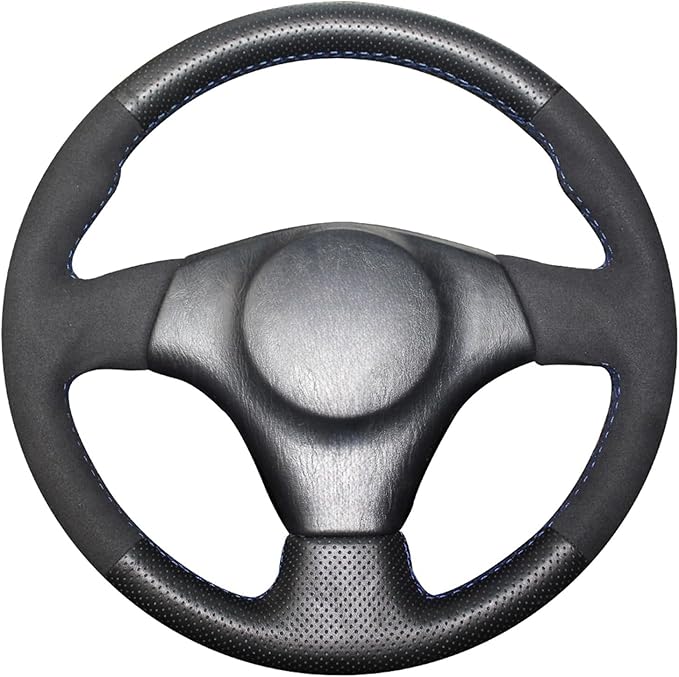 MEWANT Hand Sewn Black Genuine Leather + Suede Steering Wheel Cover for Toyota RAV4 1998-2003/Celica 1999-2006/Corolla (US) 2003-2008/Matrix 2002-2008/MR2 1999-2007/Supra 1996-2002/Caldina 1997-2002