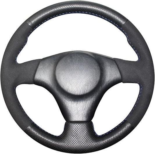 MEWANT Hand Sewn Black Genuine Leather + Suede Steering Wheel Cover for Toyota RAV4 1998-2003/Celica 1999-2006/Corolla (US) 2003-2008/Matrix 2002-2008/MR2 1999-2007/Supra 1996-2002/Caldina 1997-2002