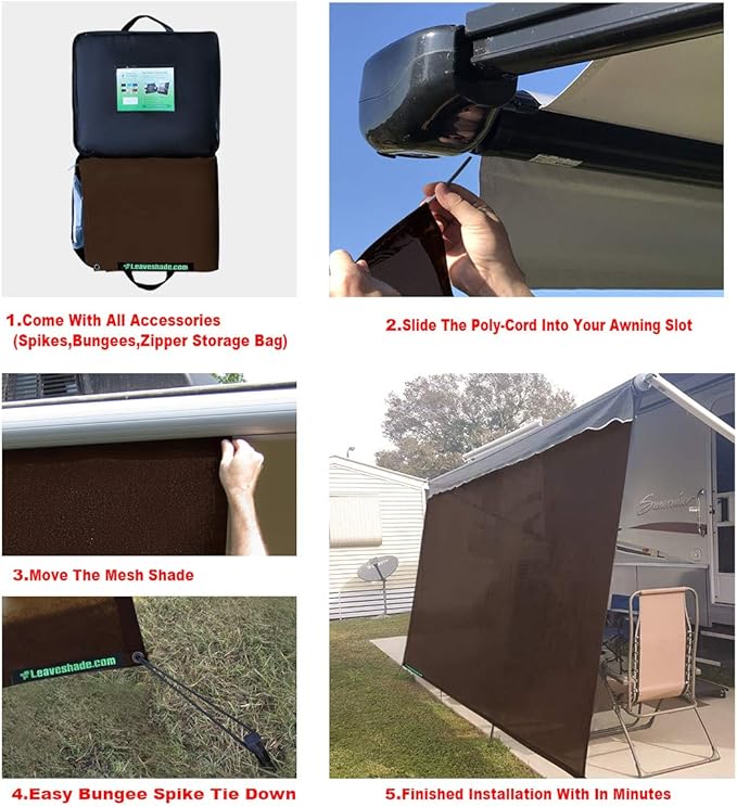 Leaveshade RV Awning Sunshade Screen 6' X 14' 3'' (Fit for 15' Awning)- Brown Mesh Sun Shade Block Patio Front Glare Motorhome Camping Trailer Awning Shade UV Sunblocker Sunscreen - 3 Year Warranty