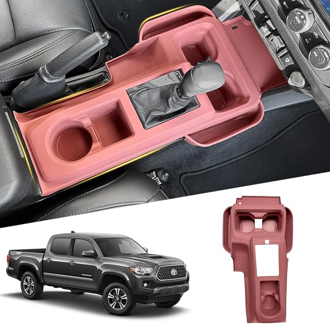 Silicone Center Console Gear Shift Panel Trim Cover for Toyota Tacoma 2019-2023, with Non-Slip Insert Cup Holder Mat & Side Organizer Tray, Car Interior Storage Box Accessories