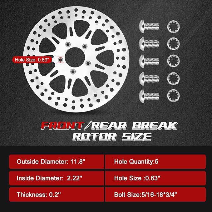 2 * 11.8'' Front Brake Rotors Compatible with Harley Rotor Road Glide,Road King, Electra Glide,Street Glide,Tri Glide,Dyna,Fat Bob,Low Rider s,V-Rod,Brushed Finish Stainless