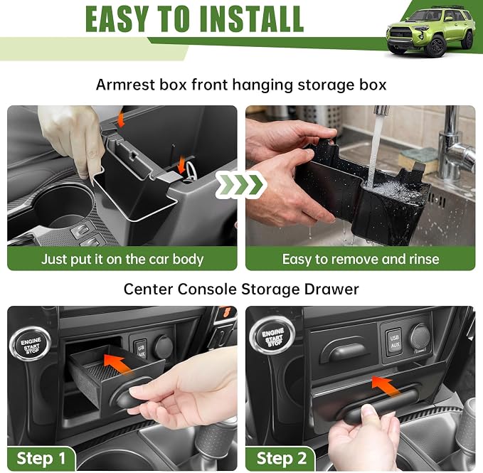 Center Console Organizer for 2014-2024 Toyota 4Runner Upgraded Hanging Armrest Box Extra Storage Drawer Inserts Tray for 4 Runner Interior Accessories(Fit 14-24/Hanging+Drawer Organizer)