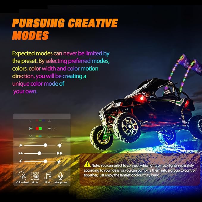 Nilight 2PCS 4FT RGB LED Whip Light and 8 PCS Rock Lights Combo, Remote & App Control w/DIY Chasing Patterns Stop Turn Reverse Safety Antenna Lighted Whips for ATV UTV