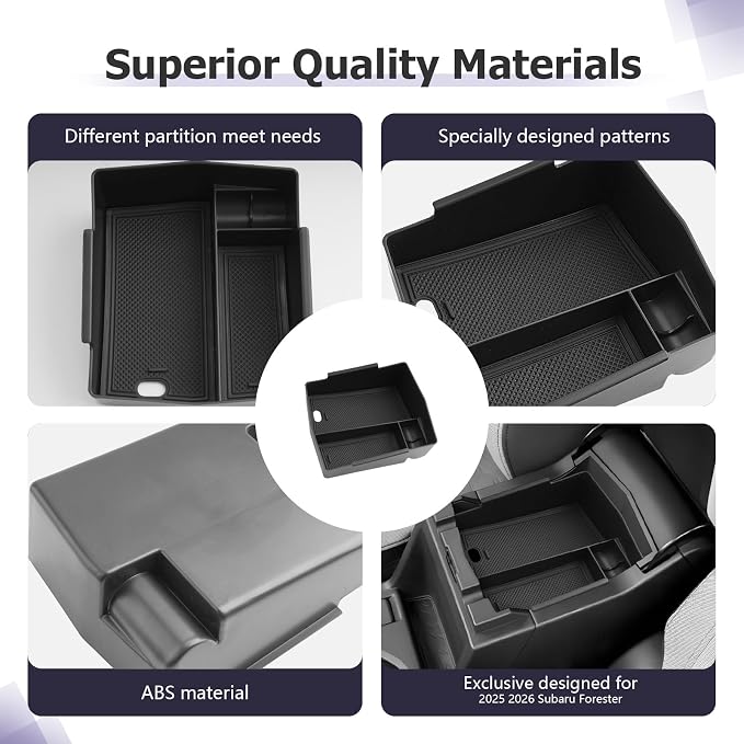 LUWU Center Console Organizer for 2025 2026 Subaru Forester Accessories (Base/Sport/Limited) Armrest Console Storage Box Insert Tray ABS Material Coin Container(Not for 26+ Touring/Wilderness/Premium)