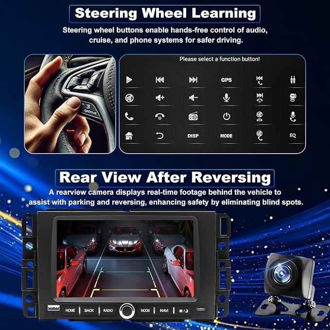 5GWifi Upgrade Radio for Chevy Silverado 1500/2500/3500 2007-2013, Express Van 1500/2500/3500 2013-2025, GMC Yukon Acadia 2007-2012, 7" Touch Screen Stereo Wireless Carplay Android Auto GPS FM Camera