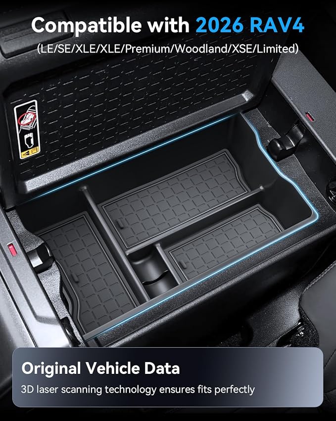 BIXUAN 2026 RAV4 Center Console Organizer for 2026 Toyota RAV4 (LE/SE/XLE Premium/Woodland/XSE/Limited) Armrest Box Insert Middle Console Storage Box 2026 RAV4 Accessories