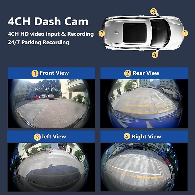 BY-J 360 Degree Bird View Surround System, 1080P Car DVR Recording Panoramic View, All Round Rear View Camera with AI Intelligence, for Car, SUV, Van Vehicles