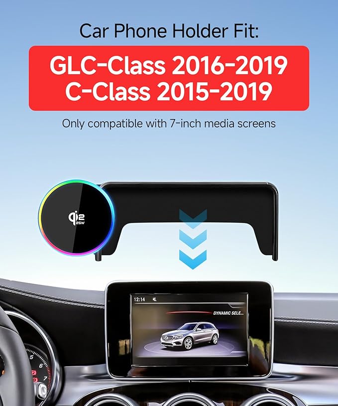Qi2.2 Max 25W Fast Wireless Car Charger Phone Holder for 2016-2019 Mercedes Benz GLC-Class / 2015-2018 C-Class 7-Inch Screen, Magnetic Phone Mount Compatible with MagSafe