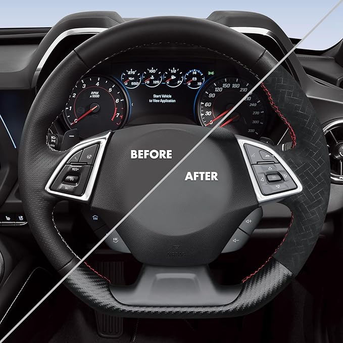 MEWANT for Camaro Steering Wheel Cover 2016-2024 Hand-Stitched for Chevy Camaro Car Steering Wheel Wrap