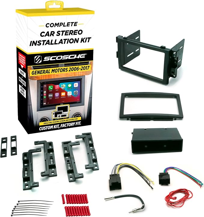 Scosche ICGM10BN Complete Double/Single DIN Stereo Installation Kit for Select Non-Amplified 2006-17 General Motors Vehicles - No Steering Wheel Remote - See Fit Guide in Images to Verify Your Vehicle