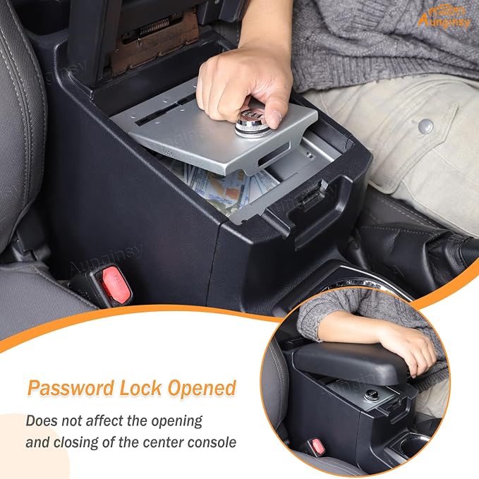 Car Center Console Lock Safe Box Armrest Storage Compatible with Toyota Tacoma 2016-2023 Center Console Lock Box Armrest Security Organizer Tray Vault with 3 Digit Combo Password Insert Accessories