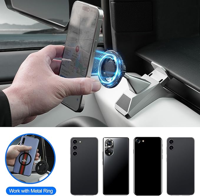 ELECFRESH Phone Mount for Tesla Cybertruck Fit for All Phone, Magnetic Phone Holder for Cybertruck Accessories Can be Adjusted 360° (Model)