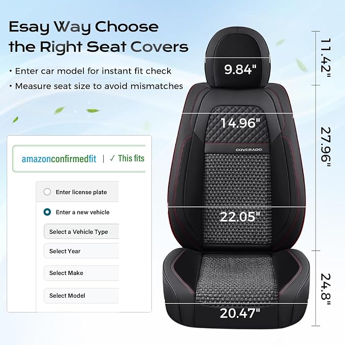 Coverado Seat Covers, Car Seat Covers 5 Seats, Luxury Leather Seat Protectors, All-Weather Protection, Blue Auto Seat Covers Full Set Universal Fit for Most Vehicles SUV Truck Sedan
