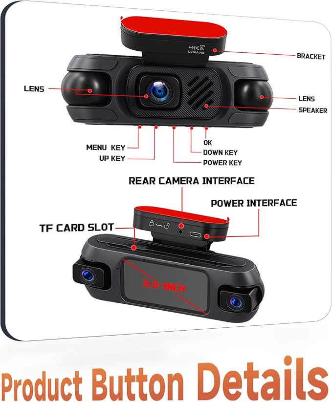 4K+4 Channel Dash Cam Front and Rear 360° View, Free 128GB Card Included, 5.8GHz WiFi Dash Camera for Cars, Built-in GPS, G-Sensor, 150°Wide Angle, 3" IPS Screen, 24H Parking Mode, Support 256GB Max