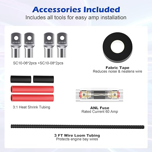 8 Gauge Complete Amp Wiring Kit, Premium Car Amplifier DIY Installation Kit, 800W High Power CCA Cable with Fuse Holder& Full Accessories for Car Truck/RV/ATV Audio Systems Radio Subwoofer Speaker