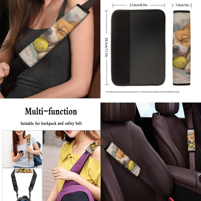 Corgi Dog Pattern 13 Pack Car Accessories for Womens Sleepy Pet Puppy Print Seatbelt Pad Armrest Cushion Keychain Cup Holder Coaster Pads Decor Accessory