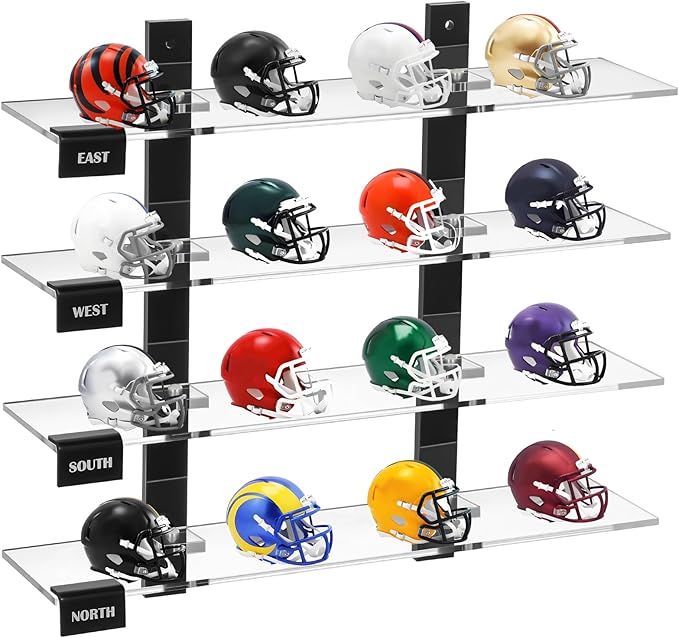 Colingmill Mini Football Helmet Display Racks Wall Mount Pocket Helmet Storage Acrylic Clear Baseball Stand Display Rack Ideal Gift for Sports Enthusiast, 11.81 x 9.84 x 3.15 Inches