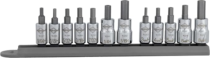 Mayhew Tools 16021 SAE and Metric Tamper Hex Socket Bit Set, Chrome Plated, 12-Piece