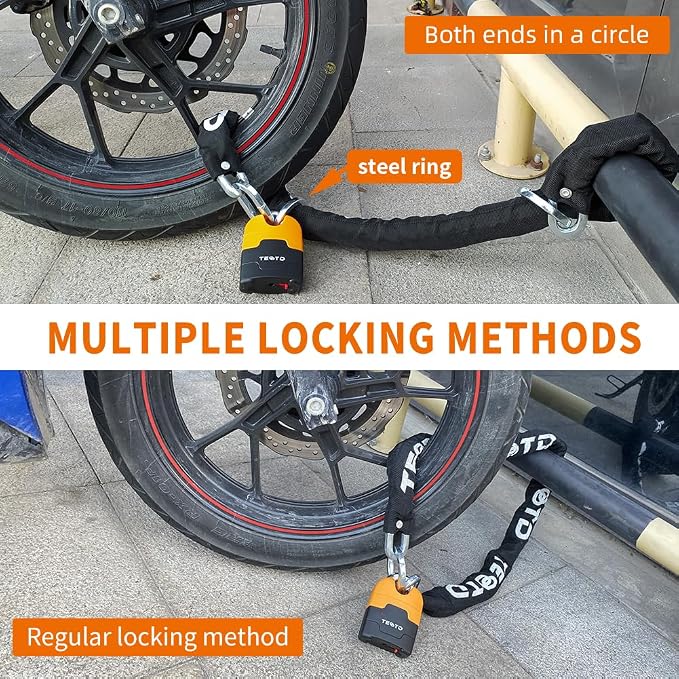 Heavy Duty Anti-Theft Motorcycle Chain Lock - 3ft/90cm Long, 10mm Thick Chain with Bright-Colored Lock, 4 Keys for Bicycle, Scooter (5.95lbs)