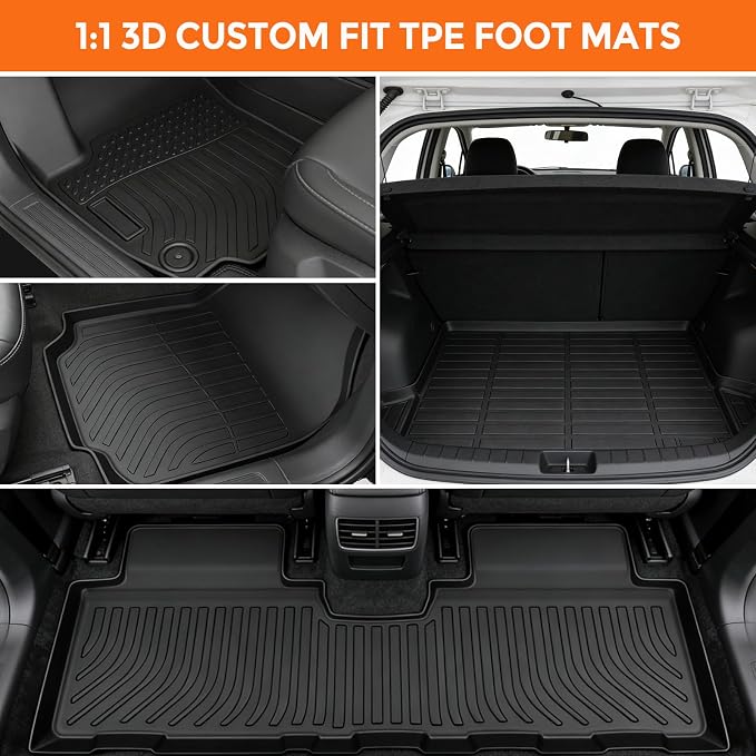 Floor Mats for GMC Terrain 2018-2024, Custom Fit Heavy Duty TPE All Weather Protection, Waterproof Non-Slip Black Car Liners for Front & Rear (Two-Row Floor Mats & Cargo Liner)