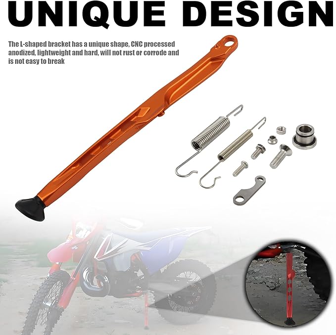 Dirt Bike Parking Side Stand Kickstand Kit,Motorcycle Kickstand Side Stand Springs Support Stand For EXC EXCF XCW XCF-W XC XCF 125 150 250 300 350 450 2023 2024(Orange)