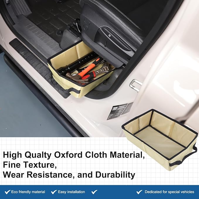 Under Seat Storage Box Tray Compatible with Ineos Grenadier 2020-2025, Customized Oxford Cloth Driver Passenger Underseat Hidden Organizer Tool Box Organizer with Anti-slip and Handle (Beige)