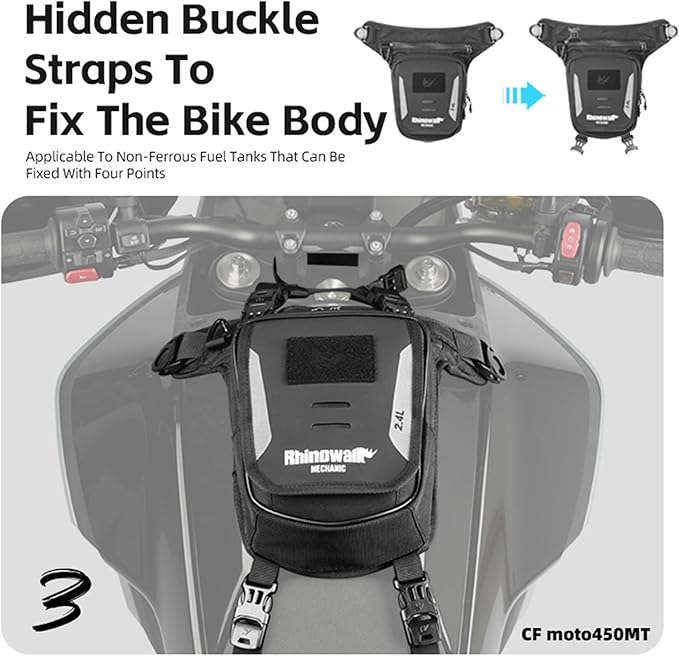 Rhinowalk Motorcycle Fuel Tank Bag,Magnetic and Strap on,Motorbike Tank Bag with Mobile Phone Pocket, Thigh bag,Leg Waist Chest Pouch,2.4L Backpack Motor Cycle Accessories