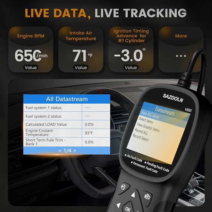 V550 Enhanced OBD2 Scanner, Automotive Code Reader for Check Engine Light, Car Diagnostic Scan Tool with Read & Clear Fault Codes, Battery Test & Live Data, Compatible with 1996+ OBDII Vehicles