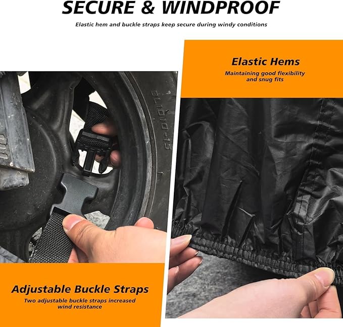 Motorcycle Cover Waterproof Outdoor,Cotton Fleece Lining and Heavy Duty Polyester Fabric Dirt Bike Cover,Scratch-Proof and Weatherproof,with Air Vent,Lock Holes,Fit for Harley,Honda,Yamaha,104x41x50