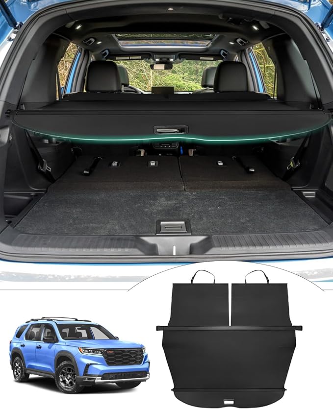 Powerty Retractable Cargo Cover for 2023-2025 Honda Pilot-Canvas Texture Trunk Cover Privacy Screen Rear Security Shade for Pilot Accessories