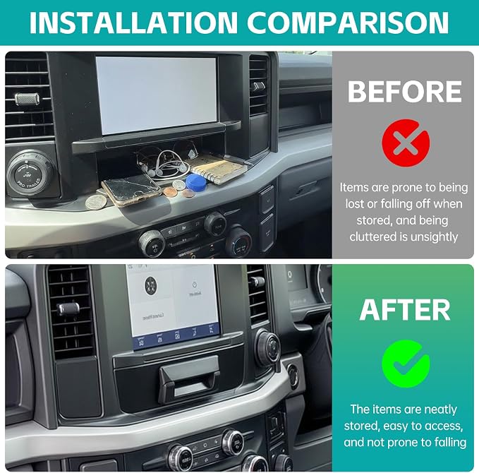 Storage Drawer Tray for 2023-2026 [8-inch Screen] Ford F250 F350 F450 F550 Super Duty XL/XLT Accessories, Center Console Organizer Cubby Drawer Hidden Insert Extra Storage Box Compartment