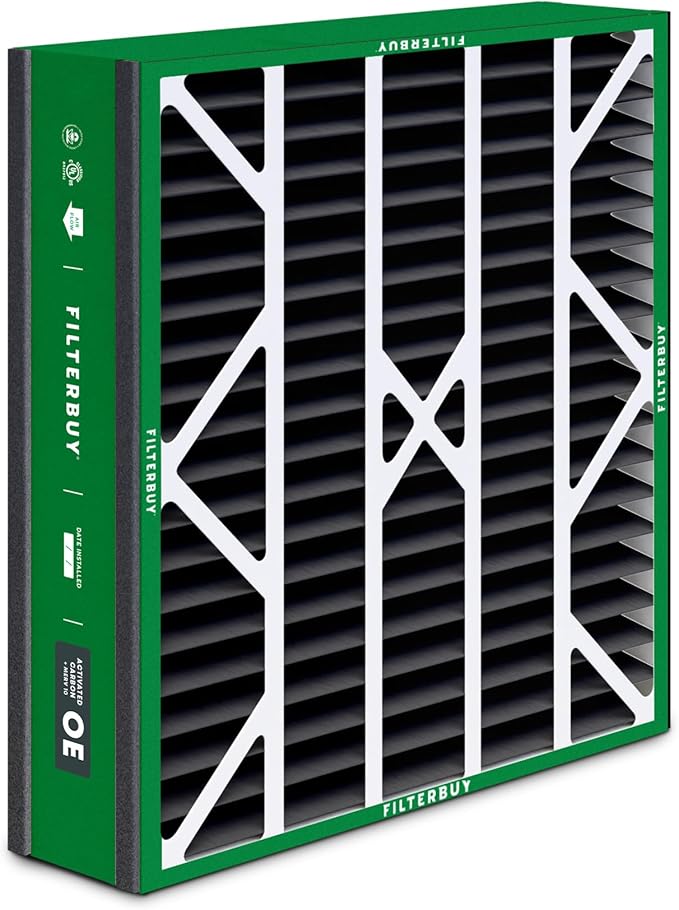 Filterbuy 20x20x5 Air Filter MERV 10 Odor & Allergy Defense with Activated Carbon (4-Pack), Pleated HVAC AC Furnace Filters for Trion Air Bear 255649-103 & More (Actual Size: 19.63 x 20.63 x 4.88)