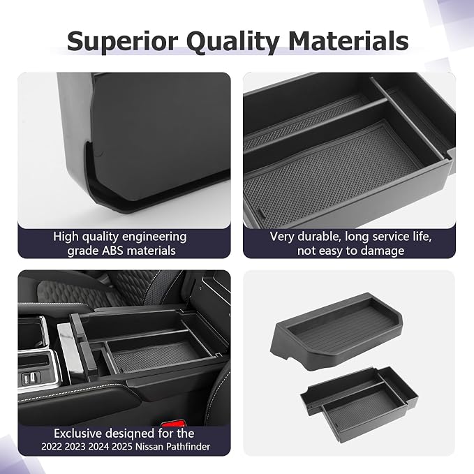 LUWU for 2025 Pathfinder Center Console Tray Set 2022 2023 2024 2025 Nissan Pathfinder SL/Platinum/Rock Creek Accessories Dashboard Storage Tray Armrest Console Organizer 2-Pack