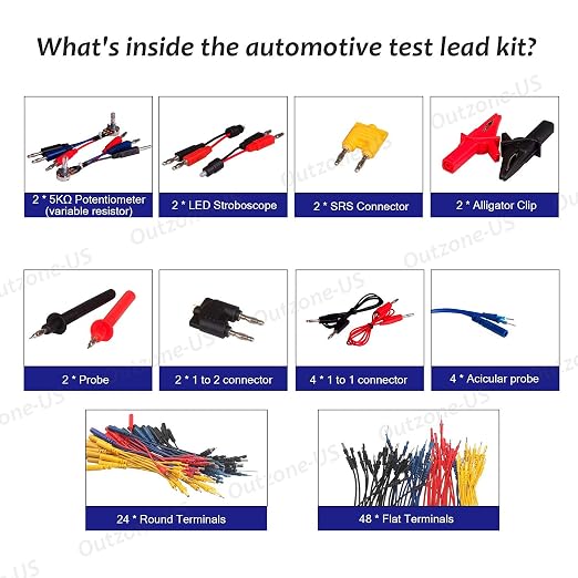 Outzone Automotive Test Lead Kit 92 Pieces Electrical Testers Auto Diagnostic Tools Wire Connectors Adapter Cables Set