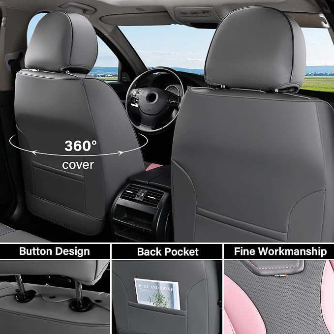 Coverado Car Seat Covers, Front Covers for Cars, Car Seat Cover Front Seats, Automotive Seat Cover, Waterproof, Leather Car Seat Cushion, Universal Interior Seat Protectors for Most Cars