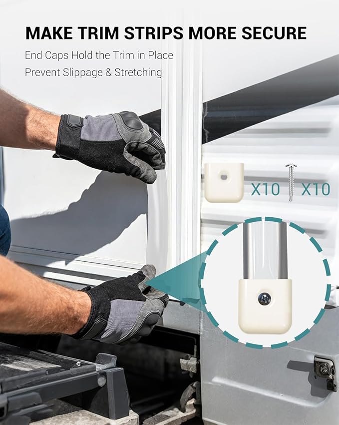 1” RV Trim Molding Insert, 100 Ft Heavy Duty RV Weather Stripping Exterior, Vinyl Rubber Seal Strip Includes End Caps, Screw Cover Trim for Camper Travel Trailer, White