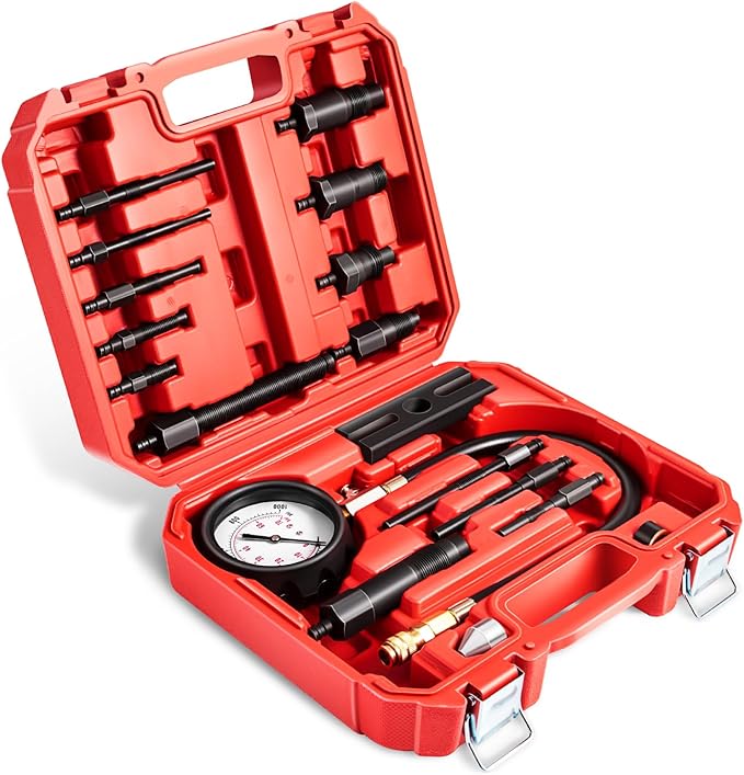 DNA Motoring TU-15B Diesel Engine Compression Gauge Tester with Gauge & Adapters, Cylinder Pressure Meter Teste Tool Kit for Trucks Cars, TOOLS-00336