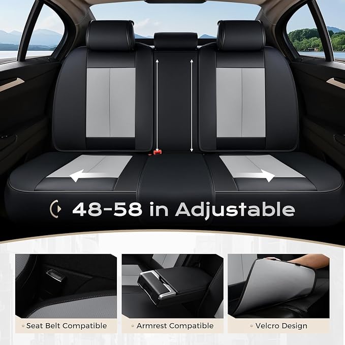 Coverado Car Seat Covers, Leather Seat Covers Full Set, Waterproof Car Seat Protector with Lumbar Support, Automotive Seat Covers Seat Cushions Universal Fit for Most Cars SUV Trucks, (Black&Beige)