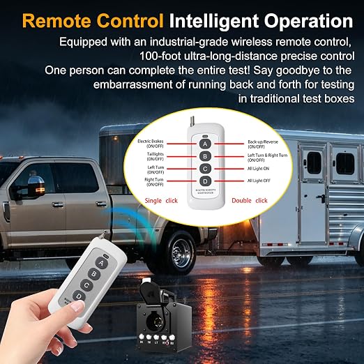 Portable Trailer Light Tester Box Compatible with De. Walt 20V Battery, Wireless Remote Control Operation, Fit for 7-Way Round & 3/4/5 Flat Pin Type