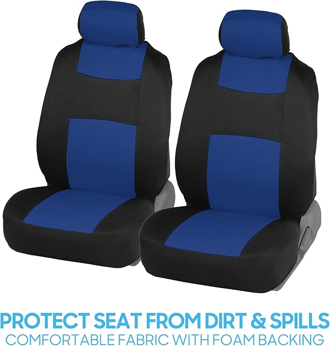 BDK PolyPro Car Seat Covers Full Set in Blue on Black, Front and Rear Split Bench Seat Covers for Cars, Easy to Install Car Seats Cover Set and Accessories for Auto Trucks Van SUV - Blue