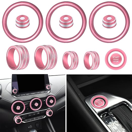 for Nissan Sentra 2025 2024 2020-2023 Accessories Knob Cover Set - Volume Tune Knob Covers, Air Conditioner, Air Vent Outlet Rings/Covers Push Start Stop Button Ring Trim for Sentra, 12Pcs (Pink)