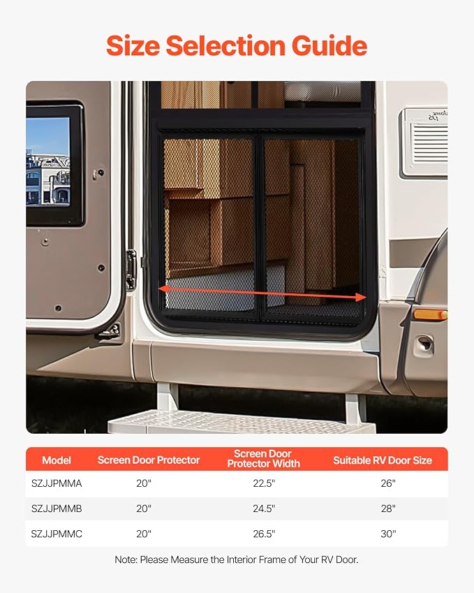 VEVOR RV Screen Door Protector, 26.5 x 20 inch Door Grille, Easy to Install and Disassemble, Reinforced Breathable Protective Mesh, Aluminum Alloy Camper RV Entry Protector for Pet Protection, Black