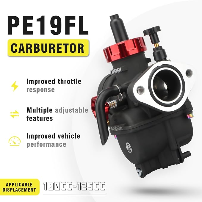 NIBBI 19mm Carburetor with CNC 48mm Air Filter kit,PE19FL Carburetor fit for 125cc Pit Bike,Upgrade for SSR125cc Apollo125cc X-PRO125cc Performance Parts
