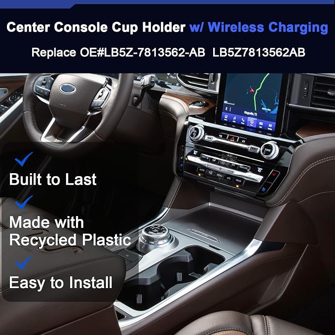 LB5Z-7813562-AB Center Console Cup Holder Fit for Ford Explorer 2020-2025 Replace LB5Z7813562AB (with Wireless Charging)
