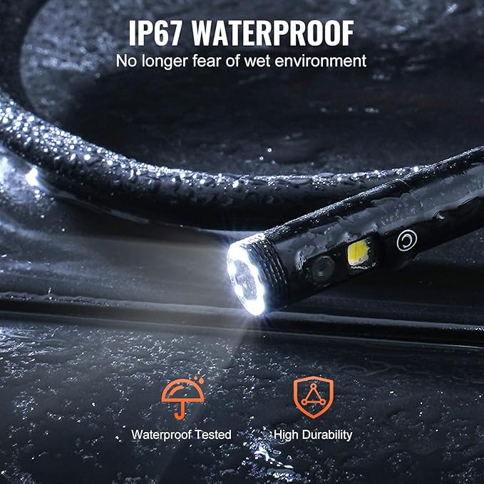 VEVOR Endoscope Camera with Light, Dual Lens Industrial Borescope, 4.3" Screen 1080P Inspection Camera, 8 + 1 Lights, 4X Zoom, IP67 Waterproof Snake Camera for Auto, Plumbing (16.4FT Cable, 32GB Card)
