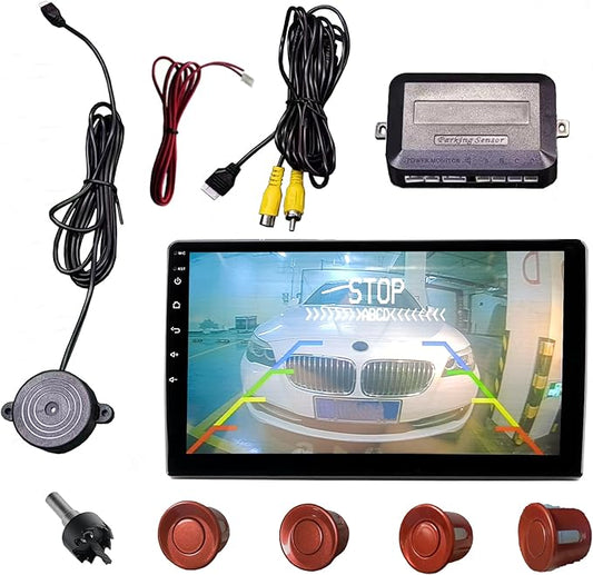 LCD Parking Sensor Kit - Displays Data on Original Screen, Easy Rear Installation, Compatible with CVBS Cameras (Not for AHD), 18 Probe Colors to Match Any Vehicle（Dark Red）