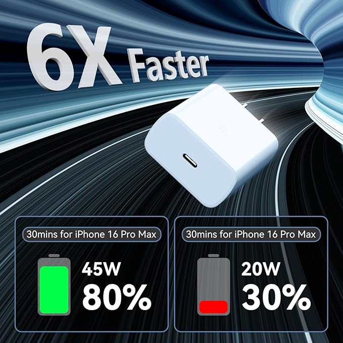 17 16 Pro Max Charger Fast Charging, 45W Super Fast USB C Charger Block with 10FT Long Charging Cord for Phones 17 16 Pro Max/1716 Pro/17 16 15, Android-Blue